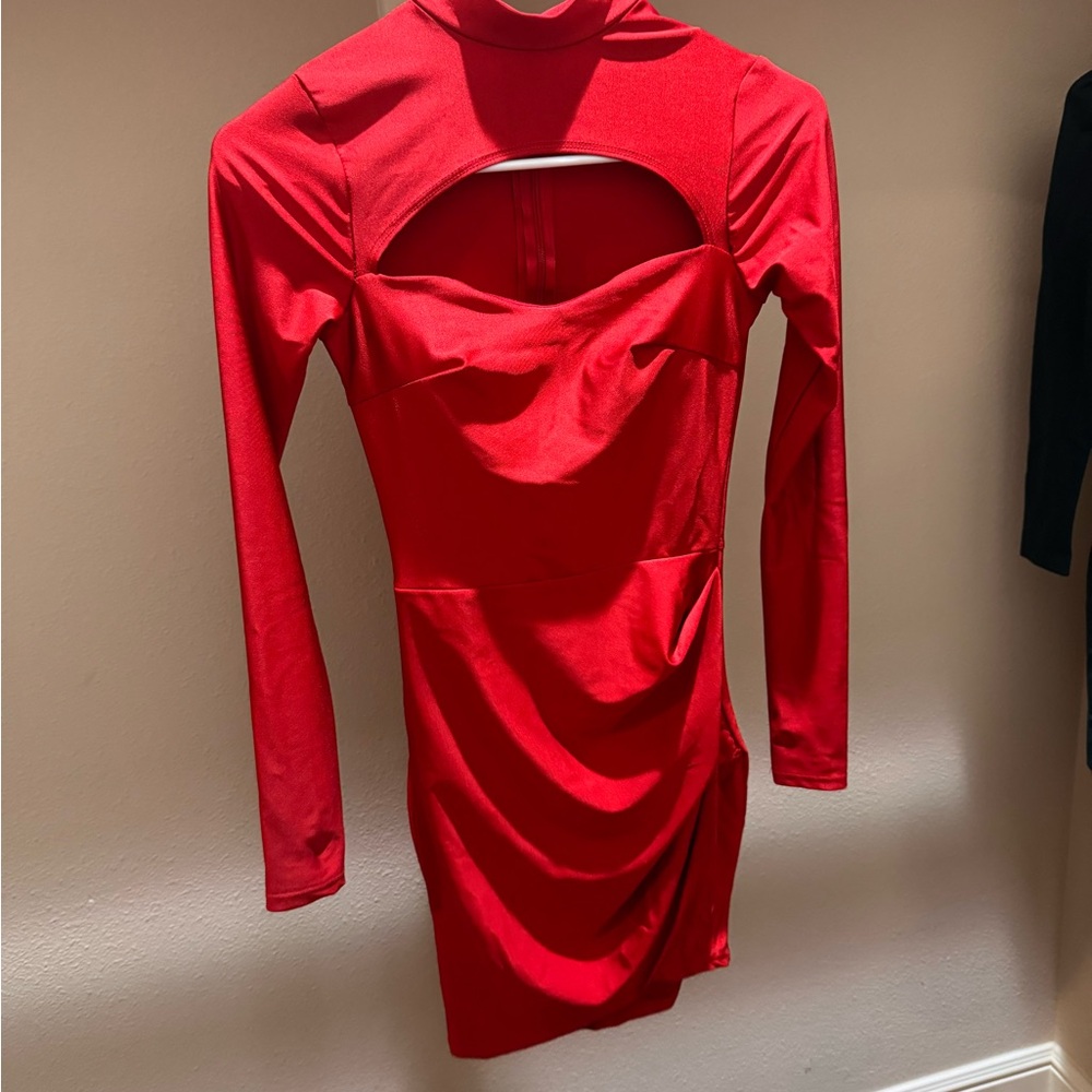 Fashion Nova Bold Red Long Sleeve Dress